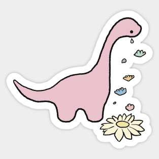 Cute Pink Kawaii Dinosaur Crying Flowers Sticker